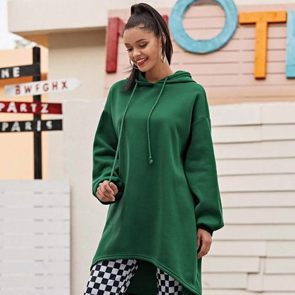 Drop Shoulder Dip Hem Thermal Longline Hoodie