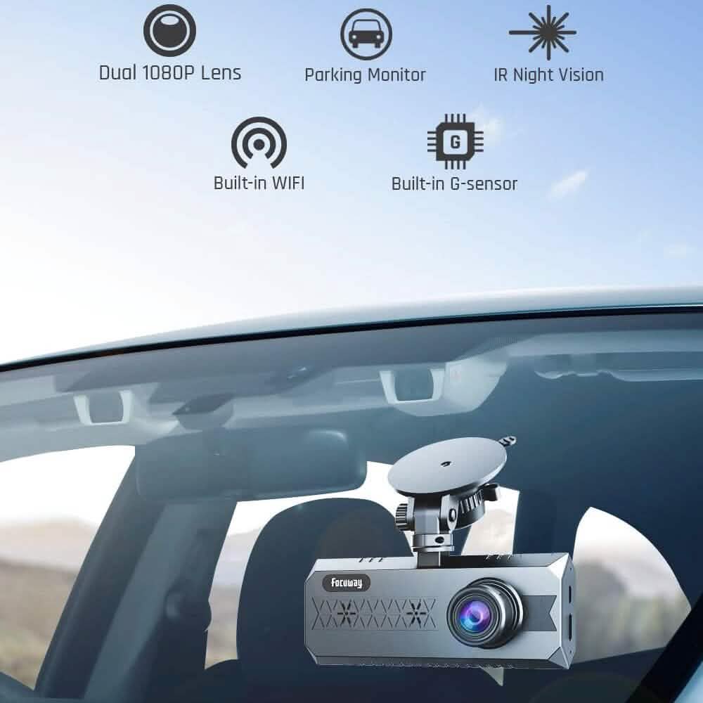 Dual Dash Cam WiFi with App FOCUWAY 1080P Front and Inside Dash  (Refurbished)