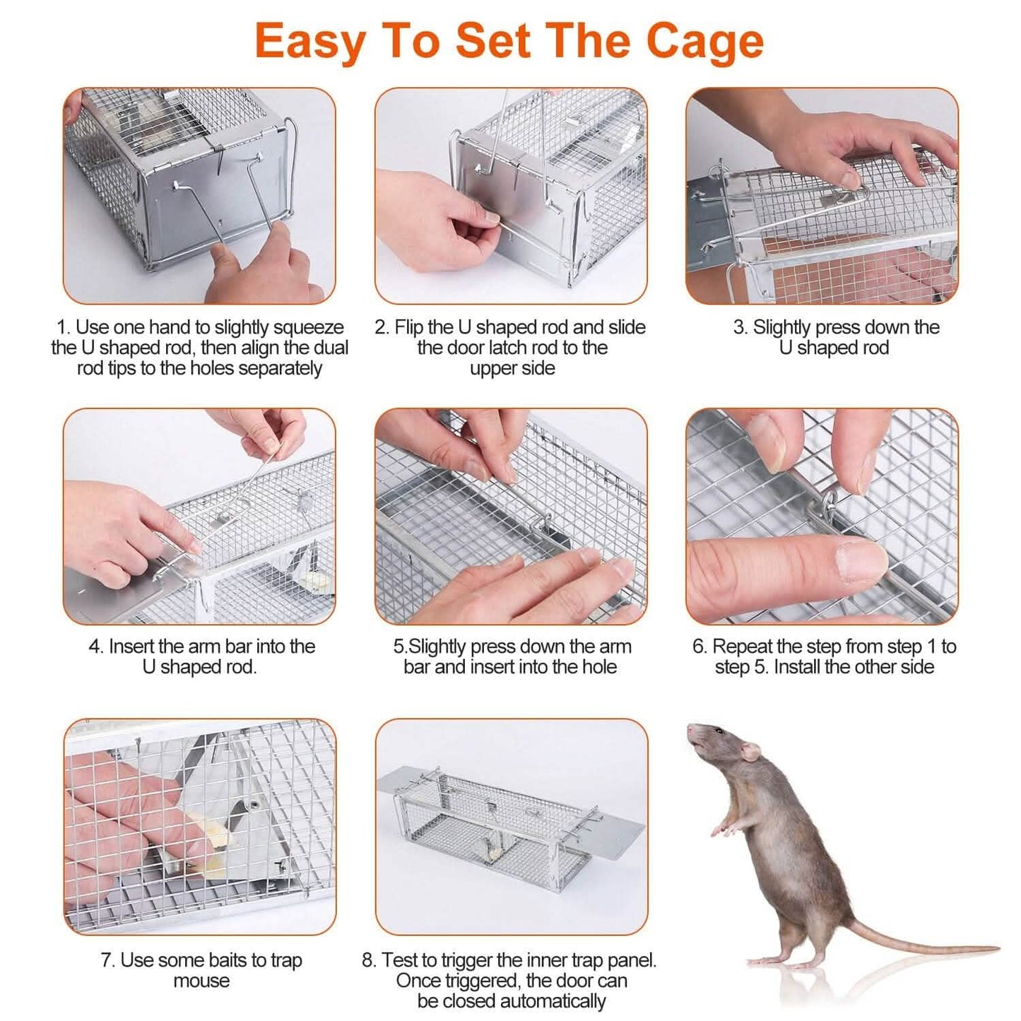 Dual Door Rat Trap Cage Humane with 2 Detachable U Shape Rod