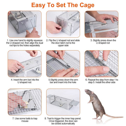 Dual Door Rat Trap Cage Humane with 2 Detachable U Shape Rod