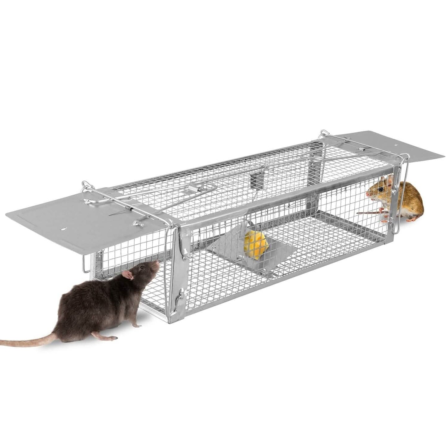 Dual Door Rat Trap Cage Humane with 2 Detachable U Shape Rod