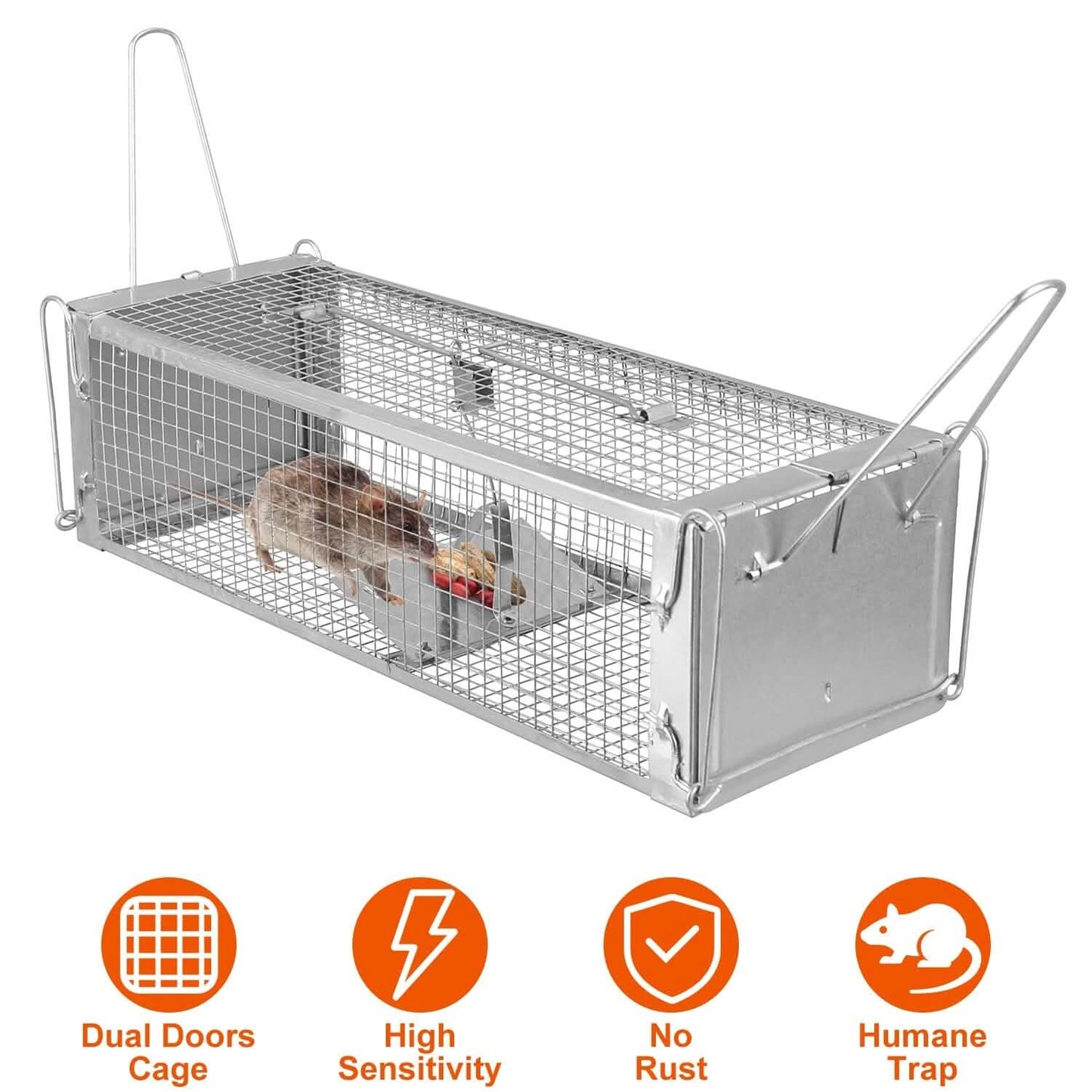 Dual Door Rat Trap Cage Humane with 2 Detachable U Shape Rod