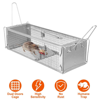 Dual Door Rat Trap Cage Humane with 2 Detachable U Shape Rod