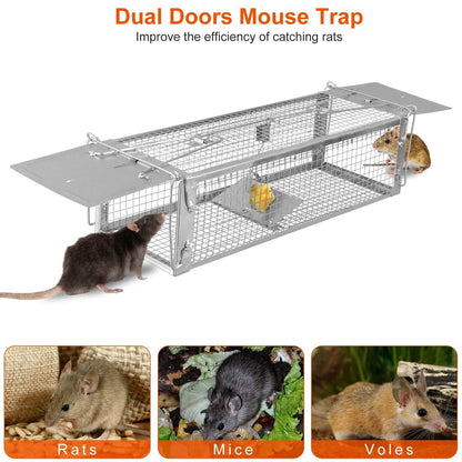 Dual Door Rat Trap Cage Humane with 2 Detachable U Shape Rod