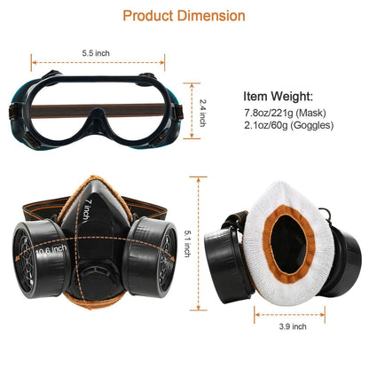 Dual Filter Cartridge Respirator Mask with Goggles