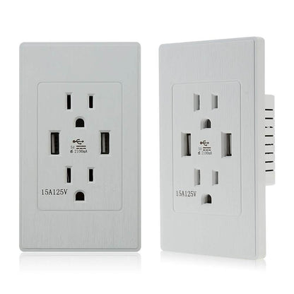 Dual Plug Electric Wall Socket Adapter 2 Usb Port Outlet Panel Switch