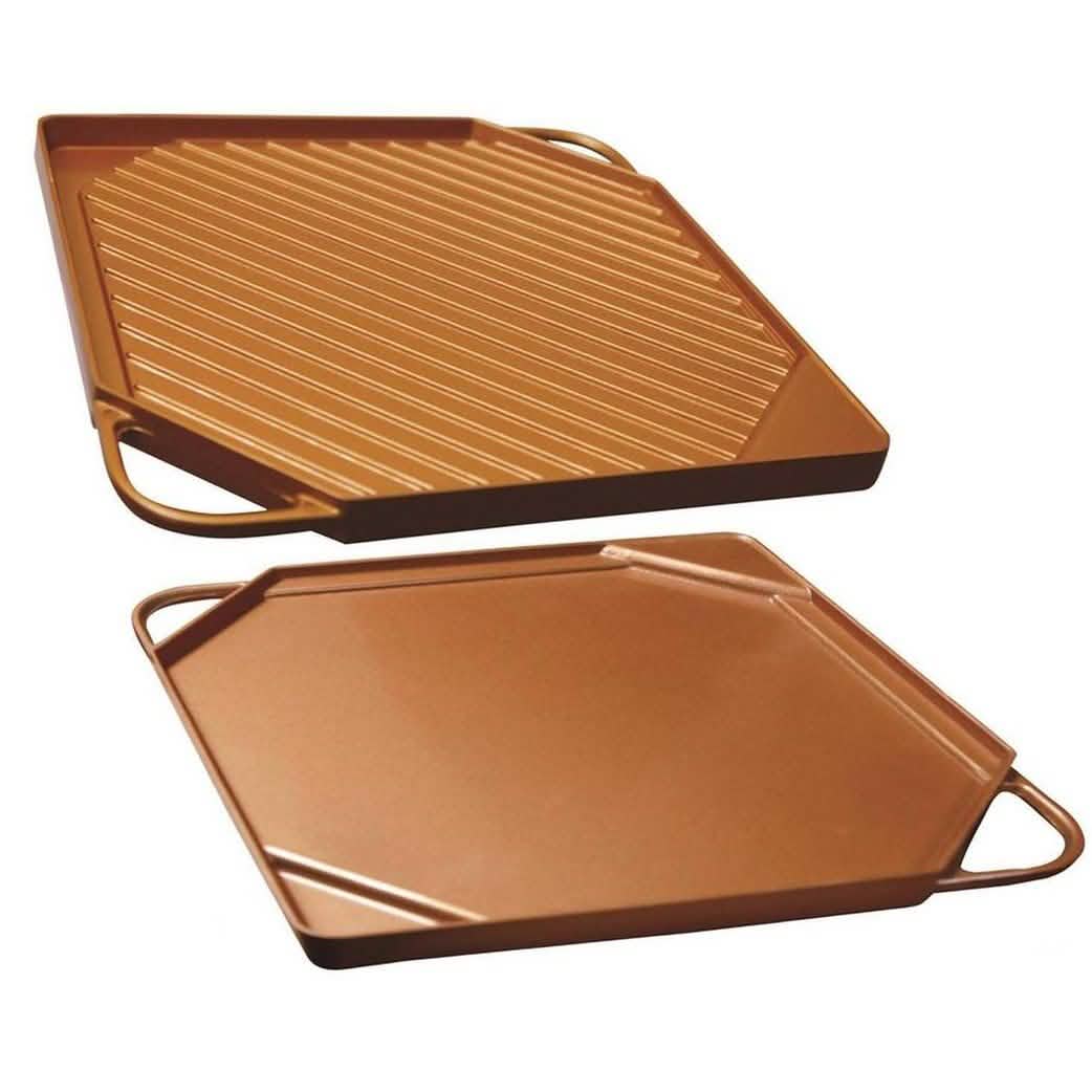 Dual-Sided Copper Griddle and Grill Pan