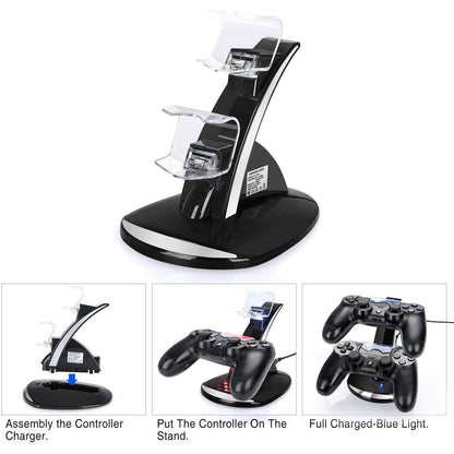 Dual USB Fast Charging Station and LED Indicator for Sony PS4 Controller