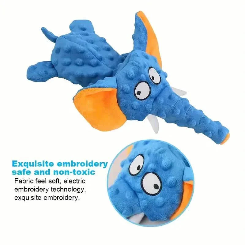 Durable Squeaky Elephant Plush Dog Toy - Bite-Resistant, Teeth Cleaning for All Breeds