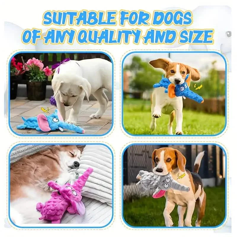 Durable Squeaky Elephant Plush Dog Toy - Bite-Resistant, Teeth Cleaning for All Breeds