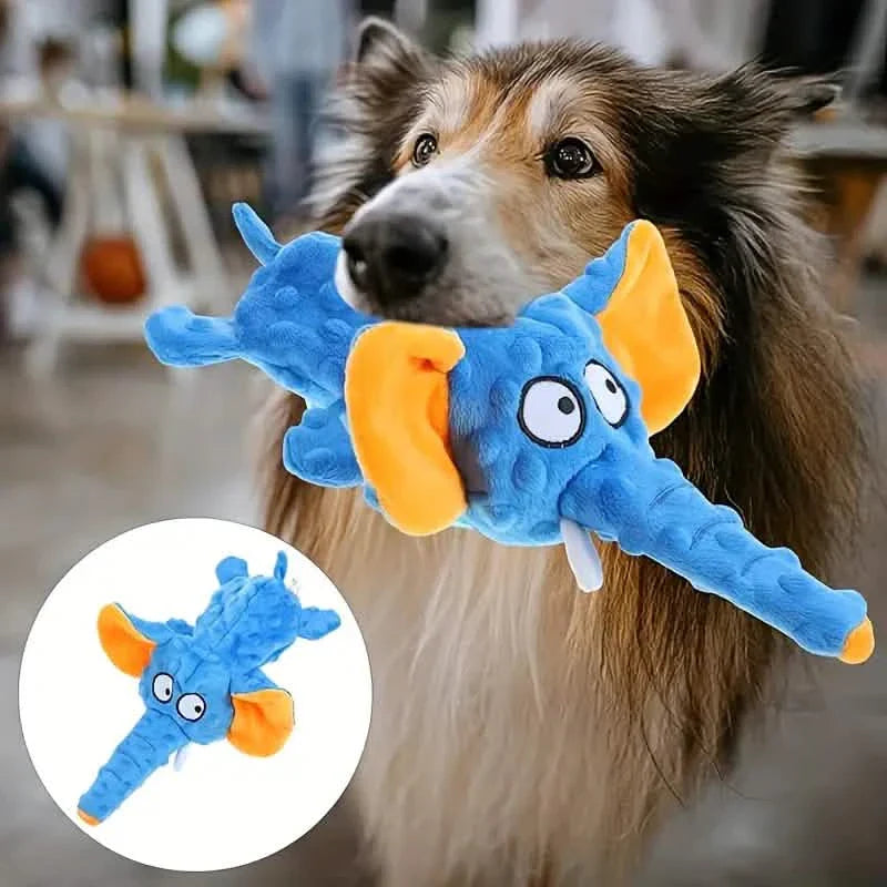 Durable Squeaky Elephant Plush Dog Toy - Bite-Resistant, Teeth Cleaning for All Breeds