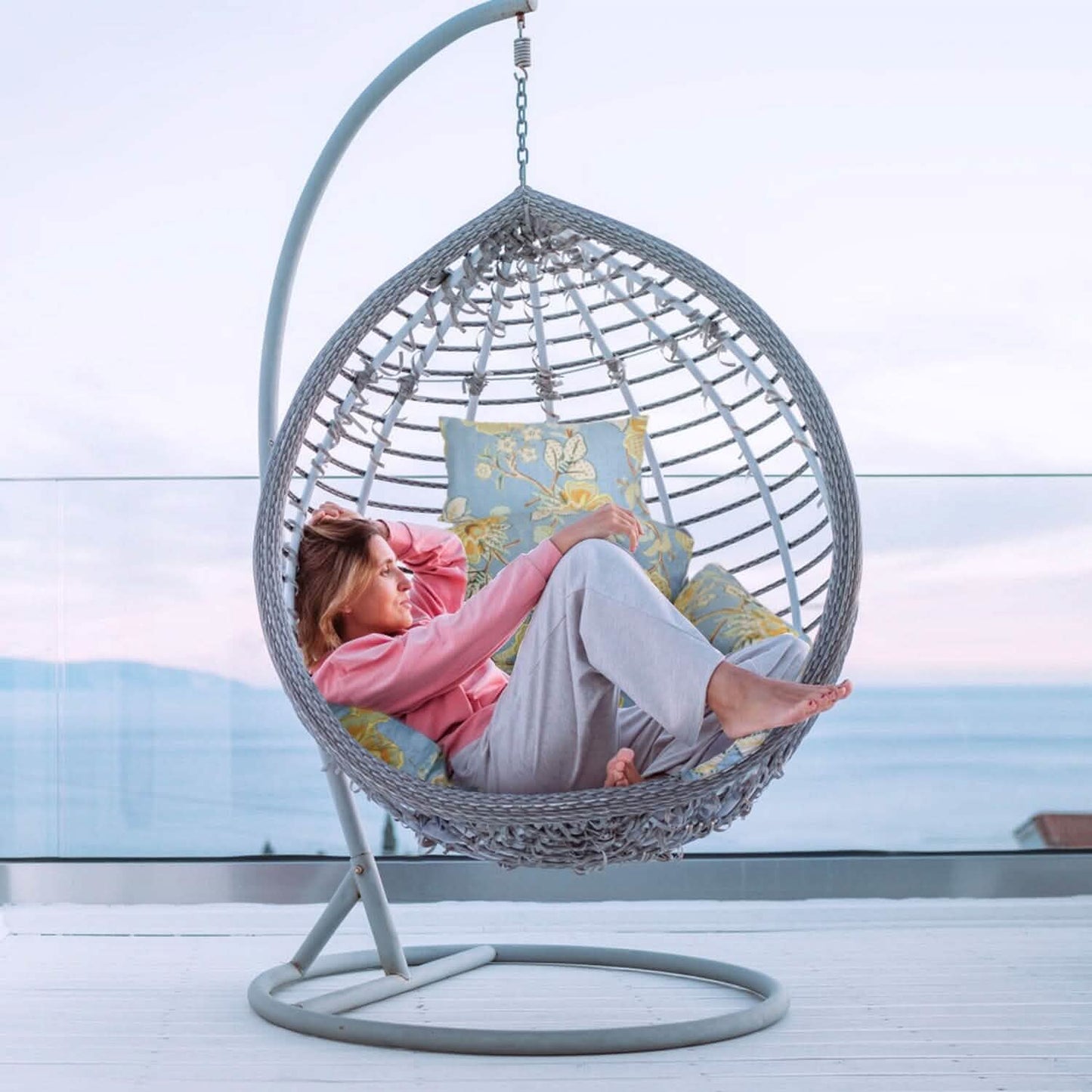 Egg Chair Hanging Basket Seat Soft Cushion with Headrest