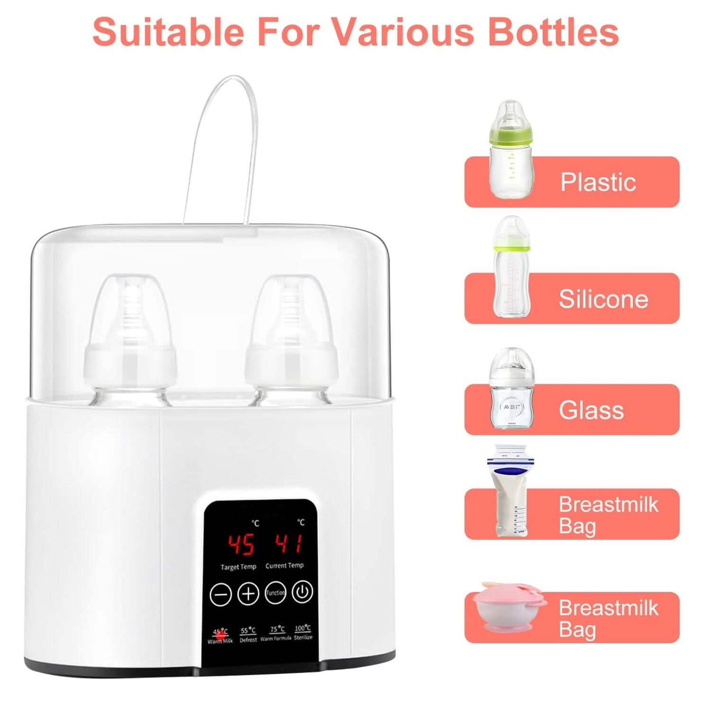 Electric Baby Milk Bottle Warmer Fit with 4 Heating Modes Adjustable Temperature Display Screen