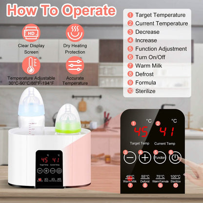 Electric Baby Milk Bottle Warmer Fit with 4 Heating Modes Adjustable Temperature Display Screen