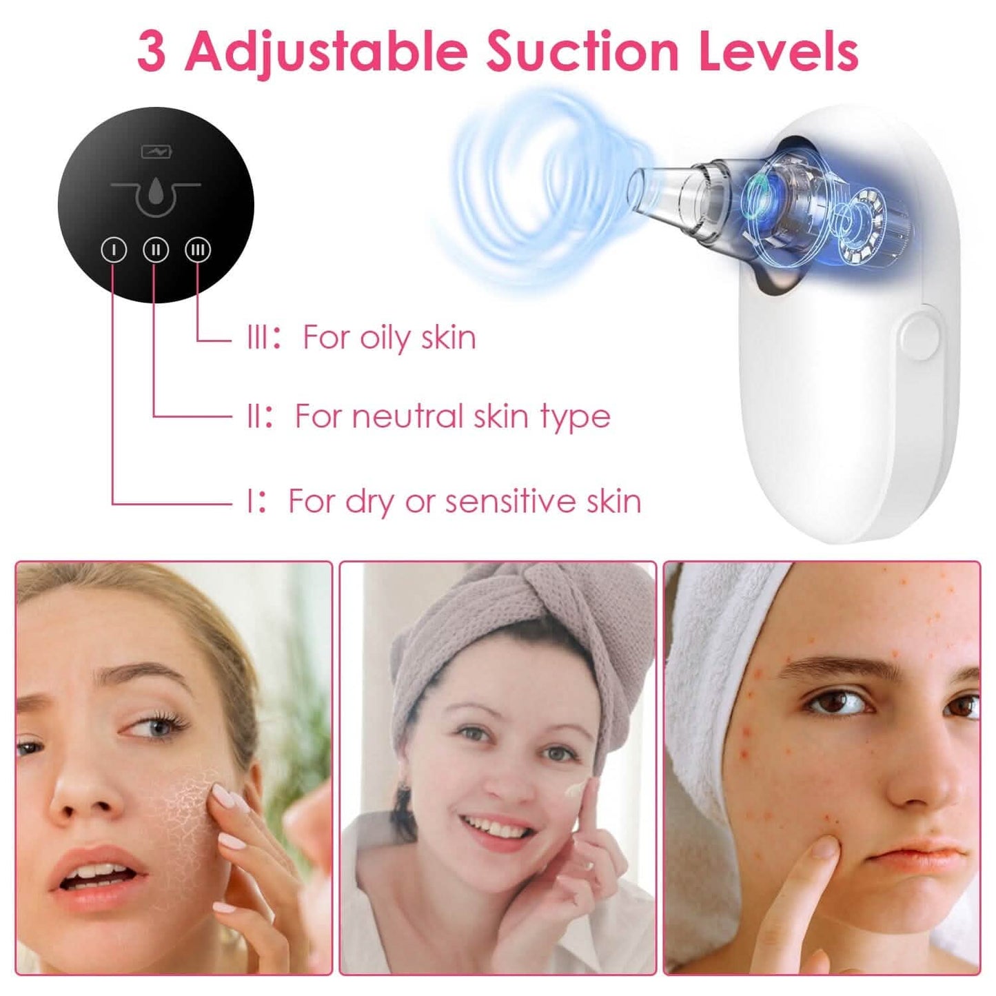 Electric Blackhead Comedone Extractor Tool Facial Pore Cleaner