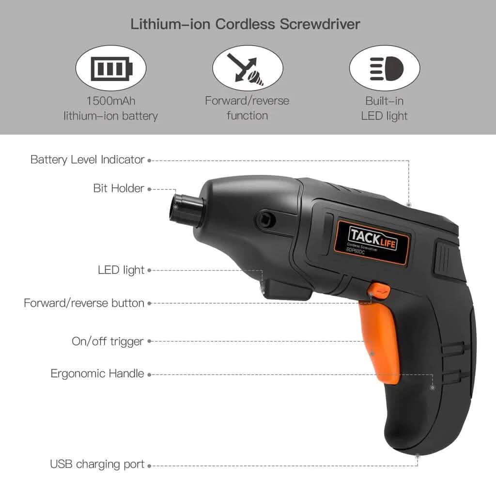 Electric Cordless Screwdriver Rechargeable with LED Light