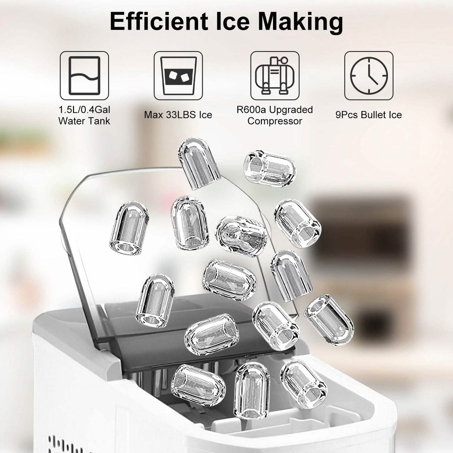 Electric Countertop Ice Make with Ice Scoop Basket Self Cleaning