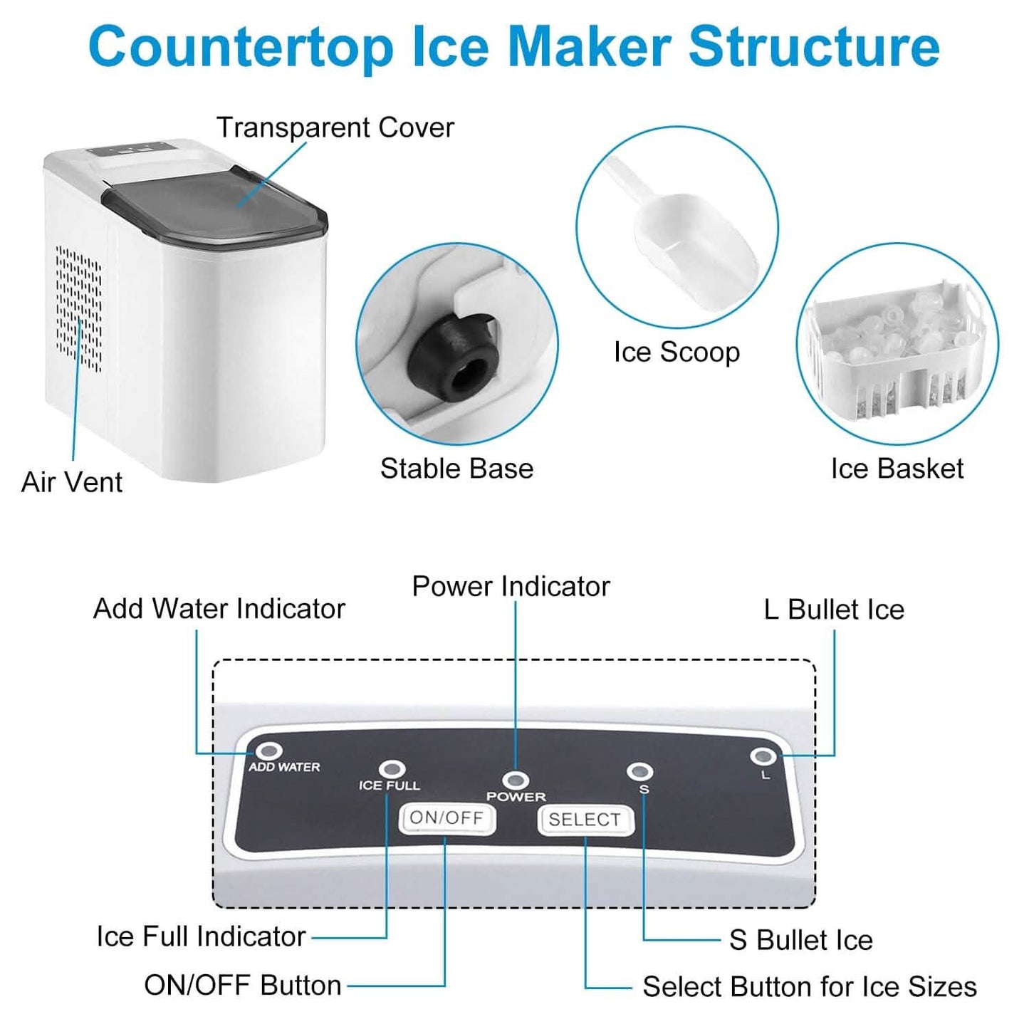Electric Countertop Ice Make with Ice Scoop Basket Self Cleaning