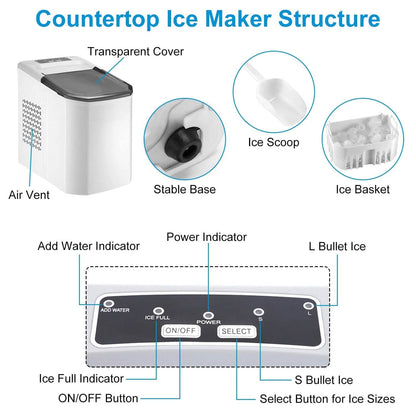 Electric Countertop Ice Make with Ice Scoop Basket Self Cleaning