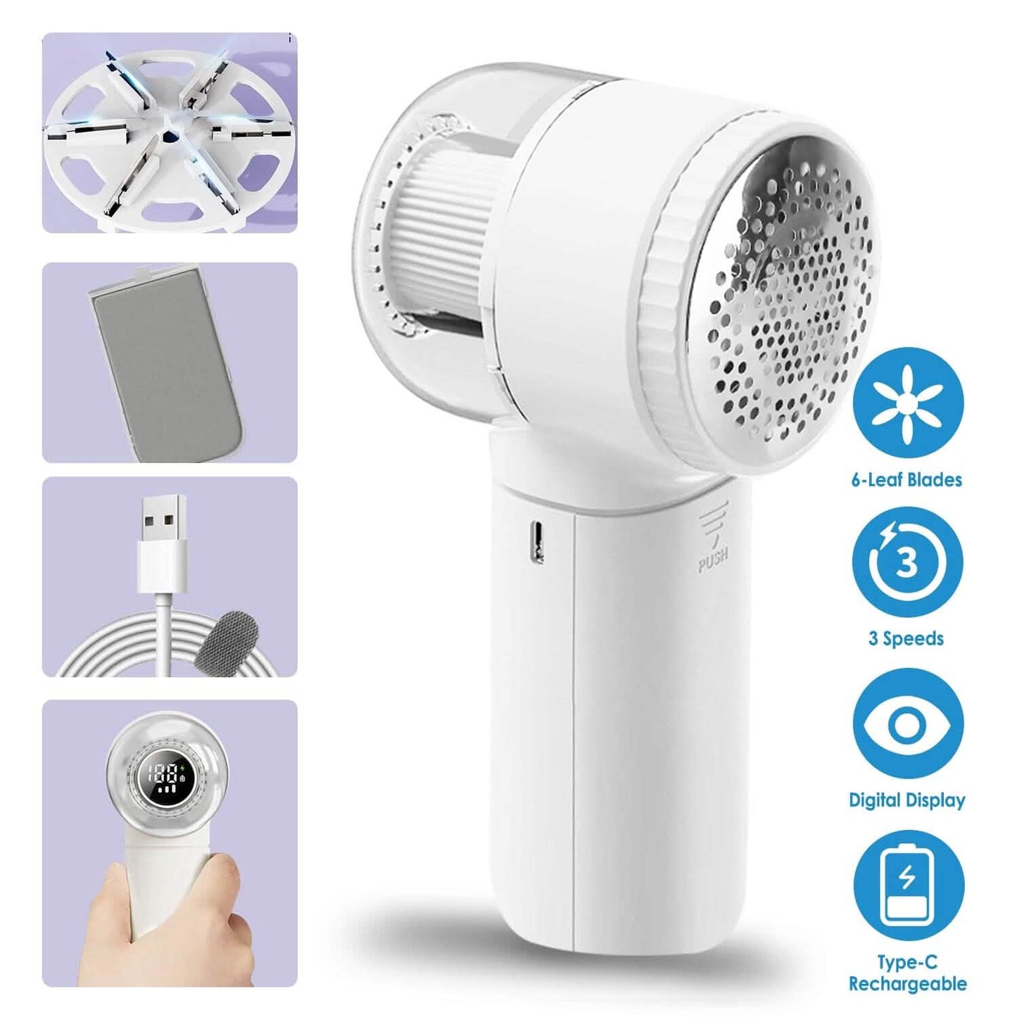 Electric Fabric Shaver with 3 Speeds Lint Brush Digital Display