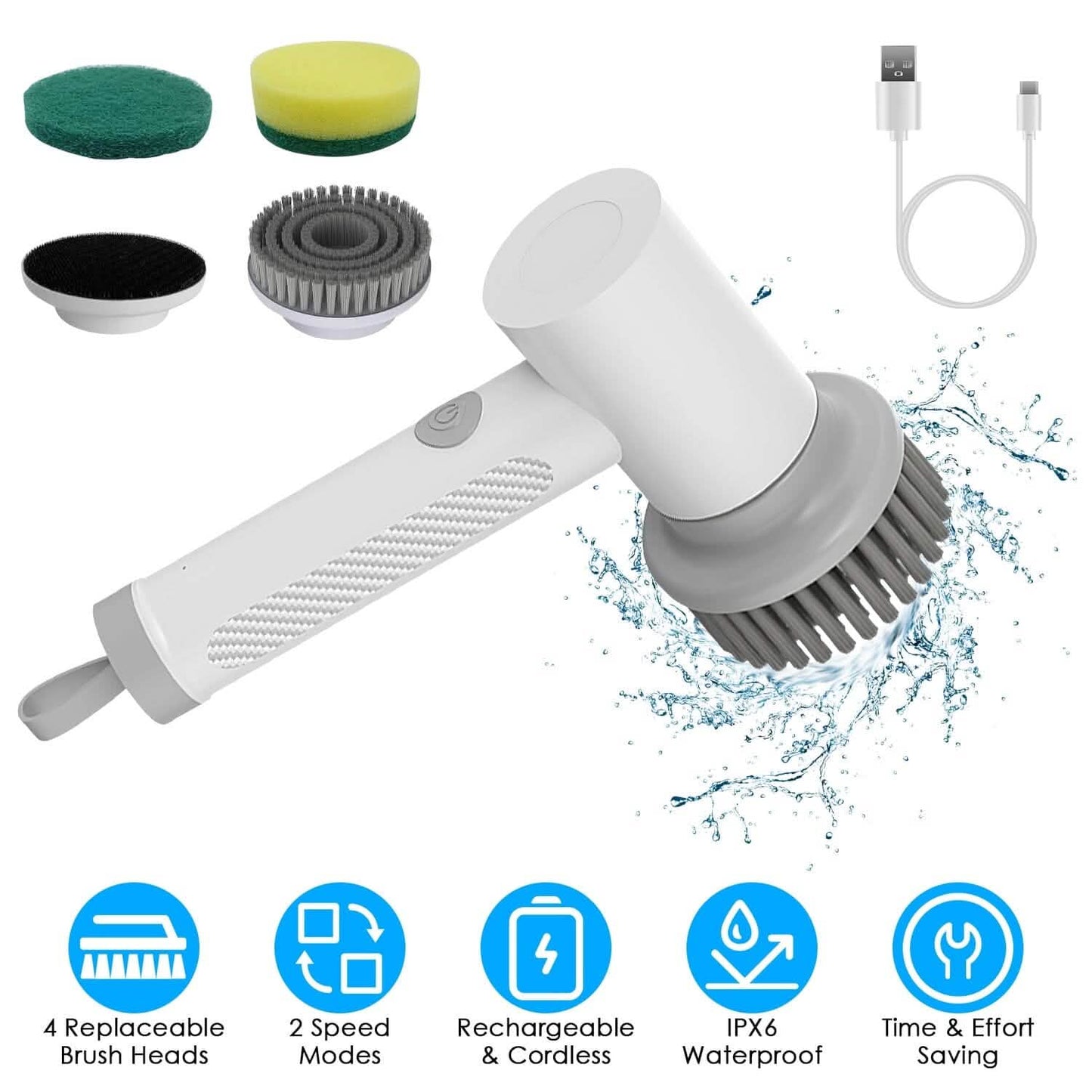 Electric Handheld Spin Scrubber Cordless Cleaning Brush with 2 Rotating Speeds