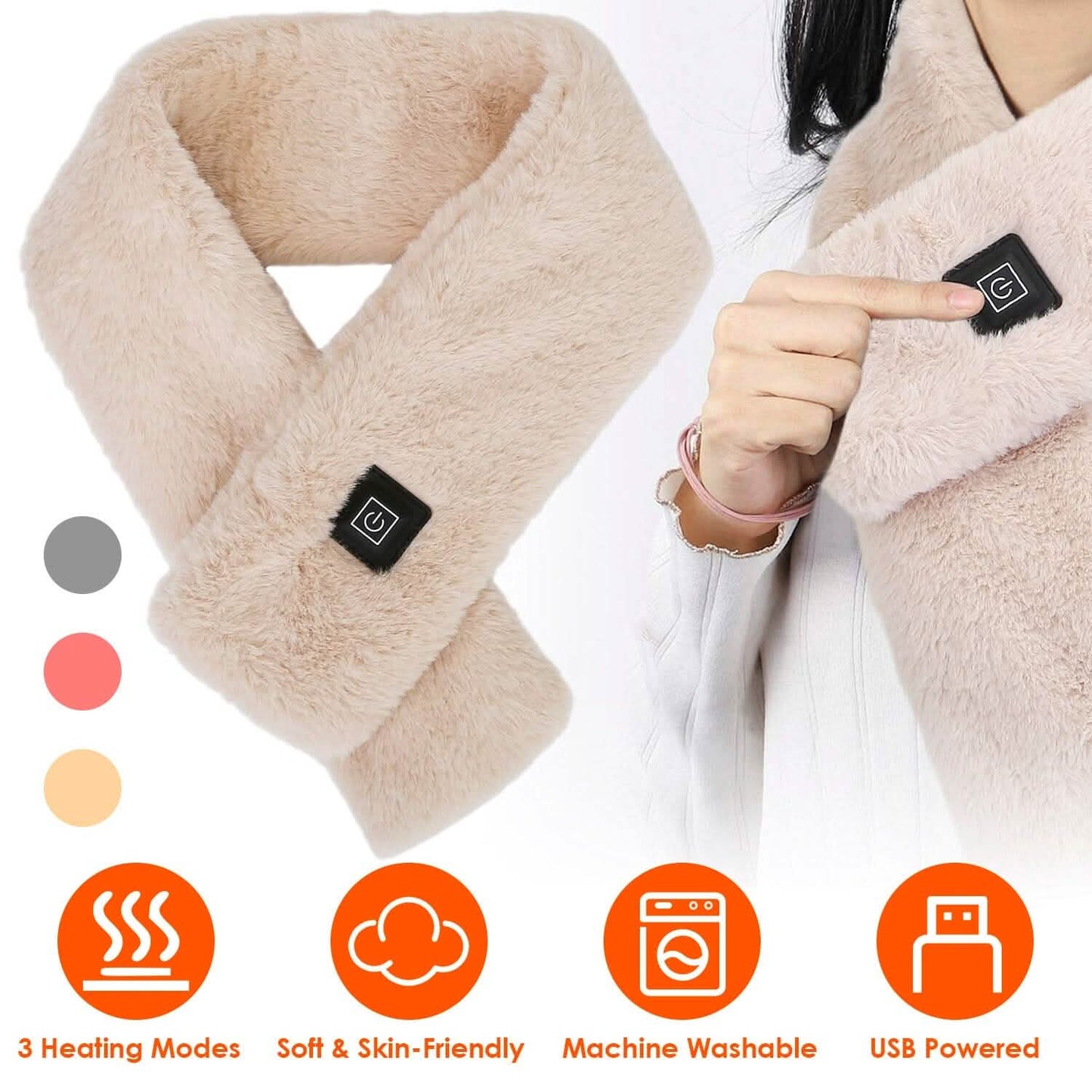 Electric Heated Scarf USB Heating Neck Shawl Soft Warm Scarves with 3 Heating Modes