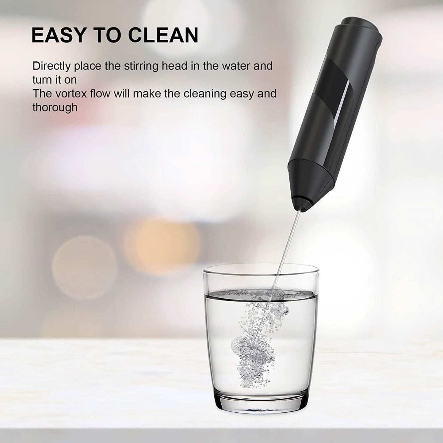 Electric Milk Frother Handheld with Stainless Steel Stand
