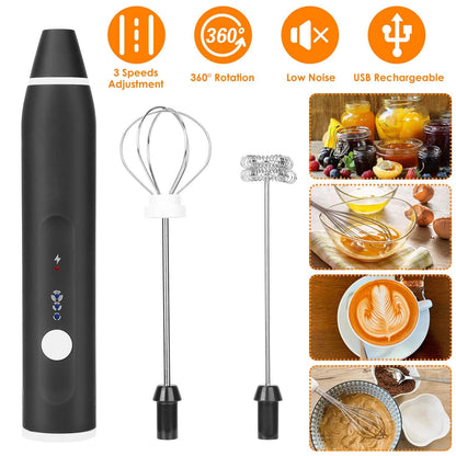 Electric Milk Frother with 2 Whisk Heads