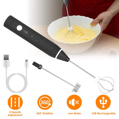 Electric Milk Frother with 2 Whisk Heads