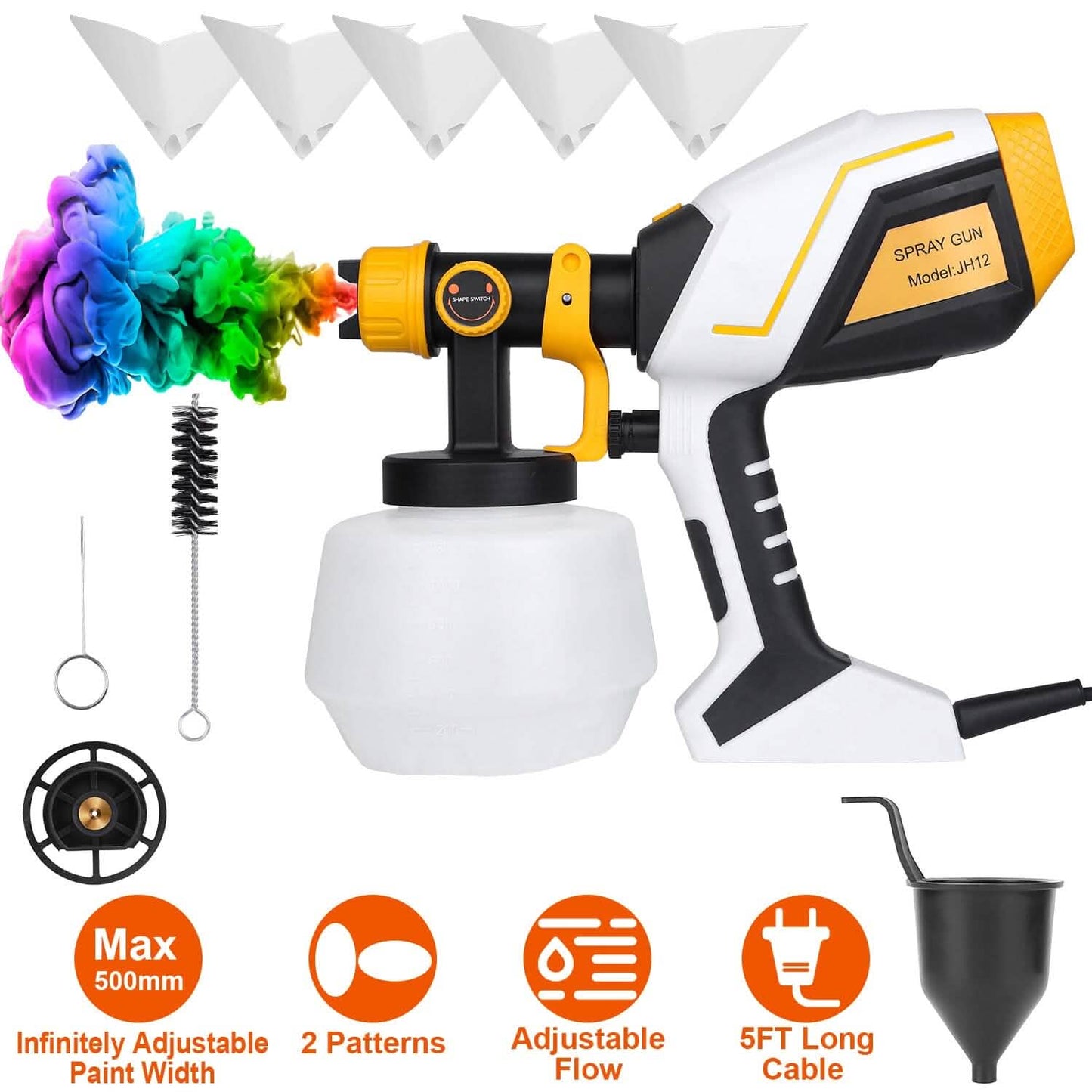 Electric Paint Sprayer HVLP with Different Spray Patterns 1200ML Detachable Container