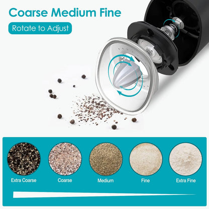 Electric Salt and Pepper Grinder LED Indicator Adjustable Coarseness