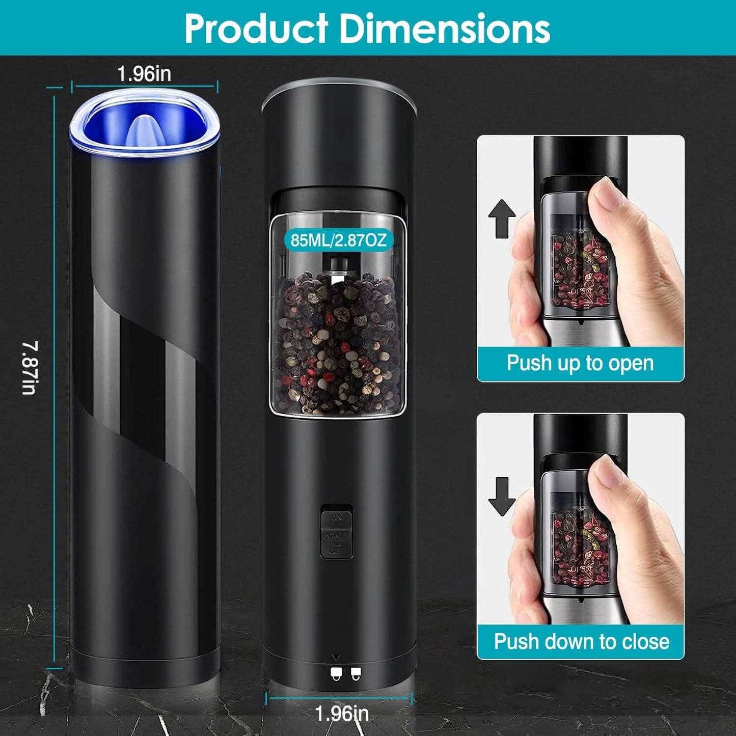 Electric Salt and Pepper Grinder LED Indicator Adjustable Coarseness
