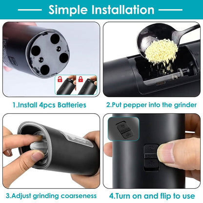 Electric Salt and Pepper Grinder LED Indicator Adjustable Coarseness