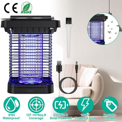 Electric Solar Powered Bug Zapper Lamp IP65 Waterproof for Indoor and Outdoor
