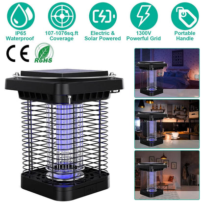 Electric Solar Powered Bug Zapper Lamp IP65 Waterproof for Indoor and Outdoor