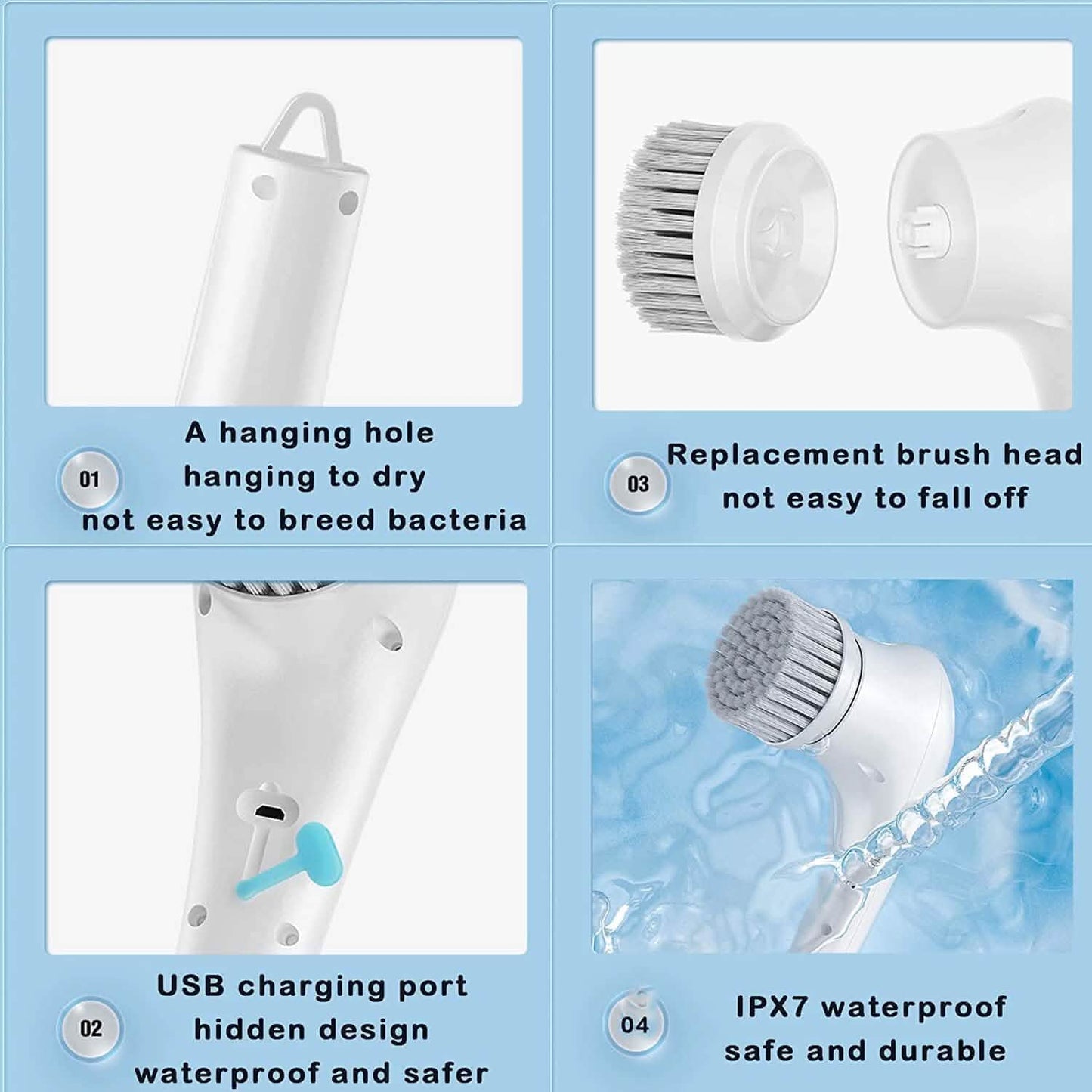 Electric Spin Scrubber Cordless Handheld Cleaning Brush with 5 Replaceable Brush Heads
