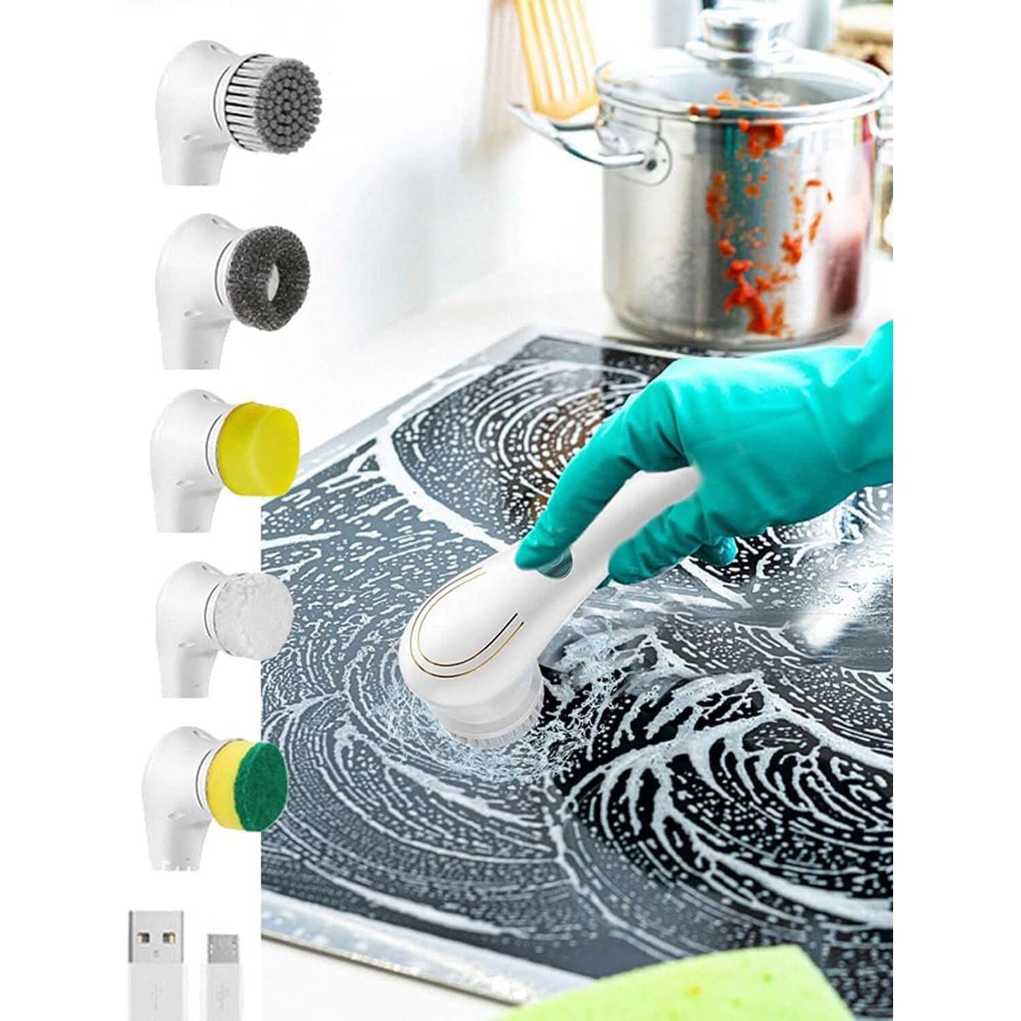 Electric Spin Scrubber Cordless Handheld Cleaning Brush with 5 Replaceable Brush Heads
