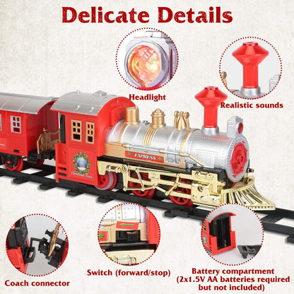 Electric Train Set Steam Locomotive Passenger Coach Coal with Sounds Light Railway