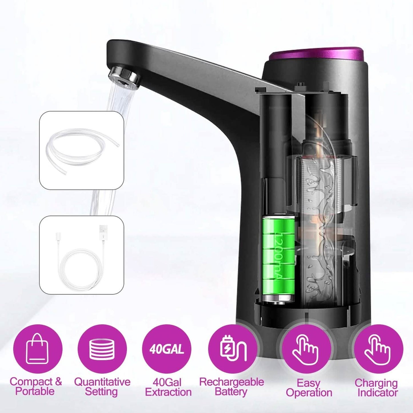 Electric Water Dispenser 40 Gallon USB Rechargeable