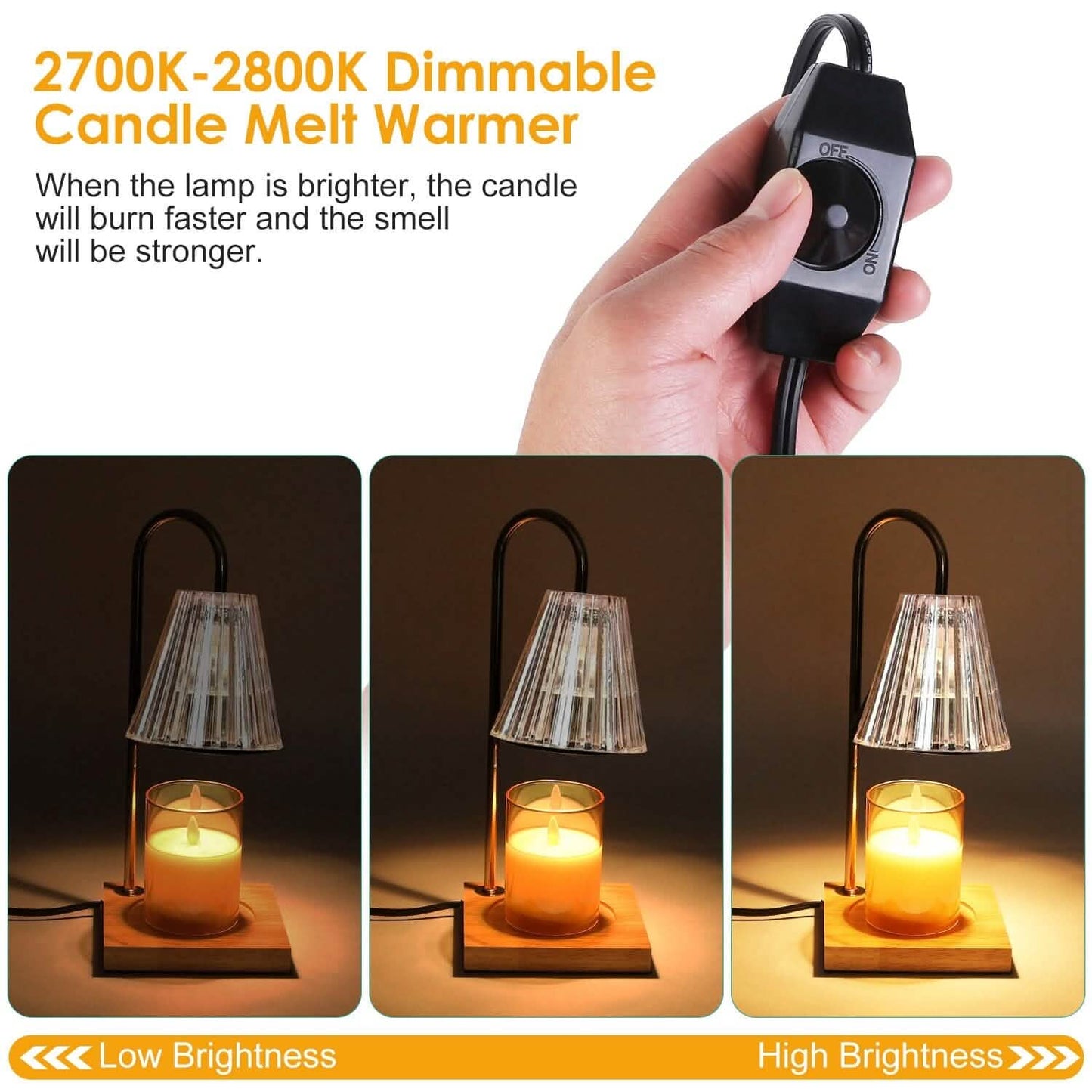 Electric Wax Melt Warmer Lamp Dimmable with 2 GU10 Bulbs 3-7in Adjustable Height 360º Rotatable