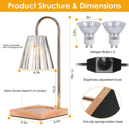 Electric Wax Melt Warmer Lamp Dimmable with 2 GU10 Bulbs 3-7in Adjustable Height 360º Rotatable