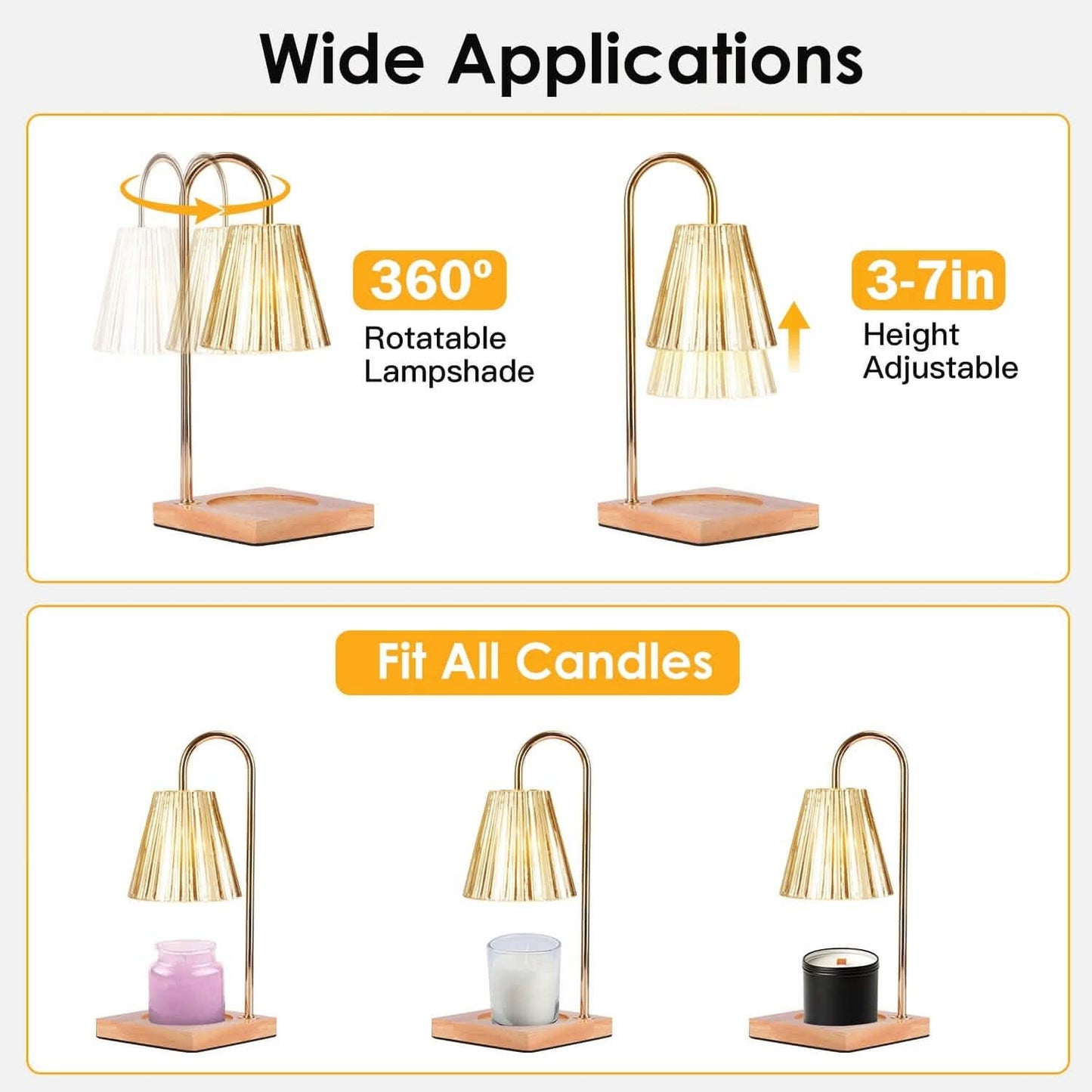 Electric Wax Melt Warmer Lamp Dimmable with 2 GU10 Bulbs 3-7in Adjustable Height 360º Rotatable