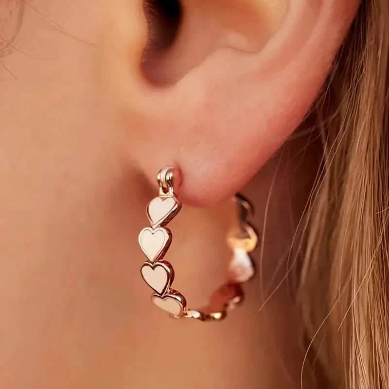 Elegant Boho-Chic Heart Hoop Earrings for Women - Nickel-Free Copper, Perfect for Daily Wear & Parties
