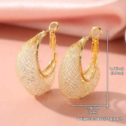 Elegant Crescent Mesh Hoop Earrings with Sparkling Cubic Zirconia
