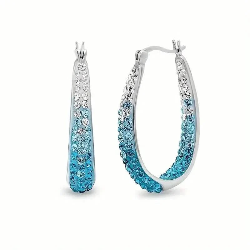 Elegant Dual Tone Gradient Glitter Hoop Earrings
