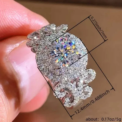 Elegant Promise Ring Trendy Halo Design Silver Plated Paved Shining Rhinestone Engagement/ Wedding Ring