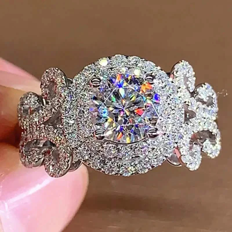 Elegant Promise Ring Trendy Halo Design Silver Plated Paved Shining Rhinestone Engagement/ Wedding Ring