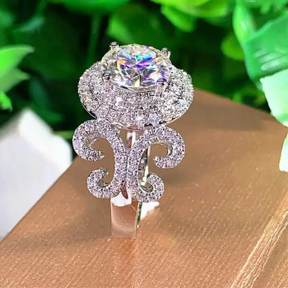 Elegant Promise Ring Trendy Halo Design Silver Plated Paved Shining Rhinestone Engagement/ Wedding Ring