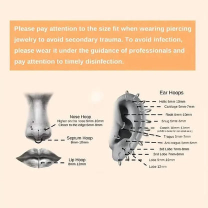 Elegant Punk-Style Stainless Steel Nose Rings - Clip-On Non-Piercing Design