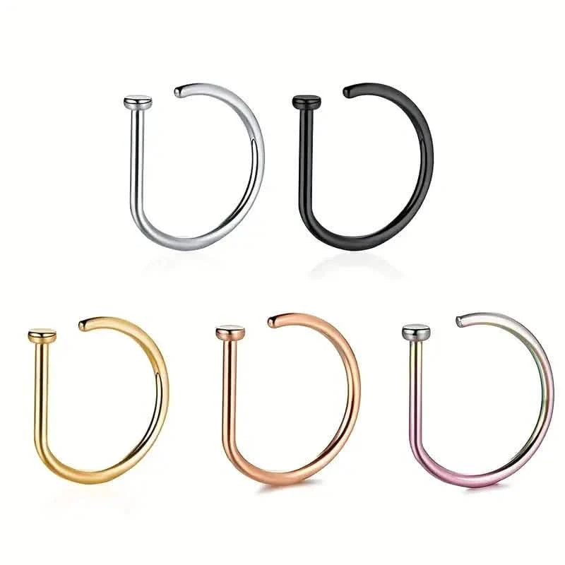 Elegant Punk-Style Stainless Steel Nose Rings - Clip-On Non-Piercing Design